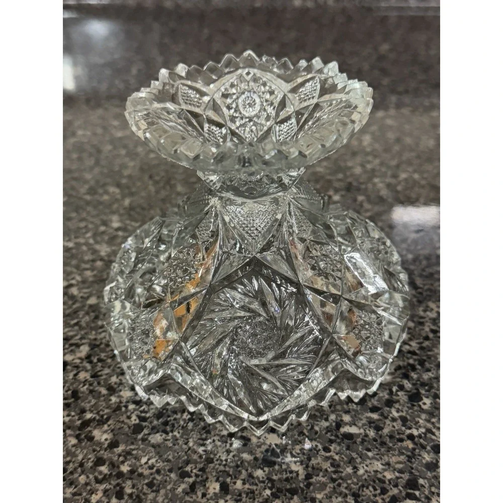 Vintage Imperial Glass NUCUT Whirling Star‎ Footed Jelly Pedestal Bowl